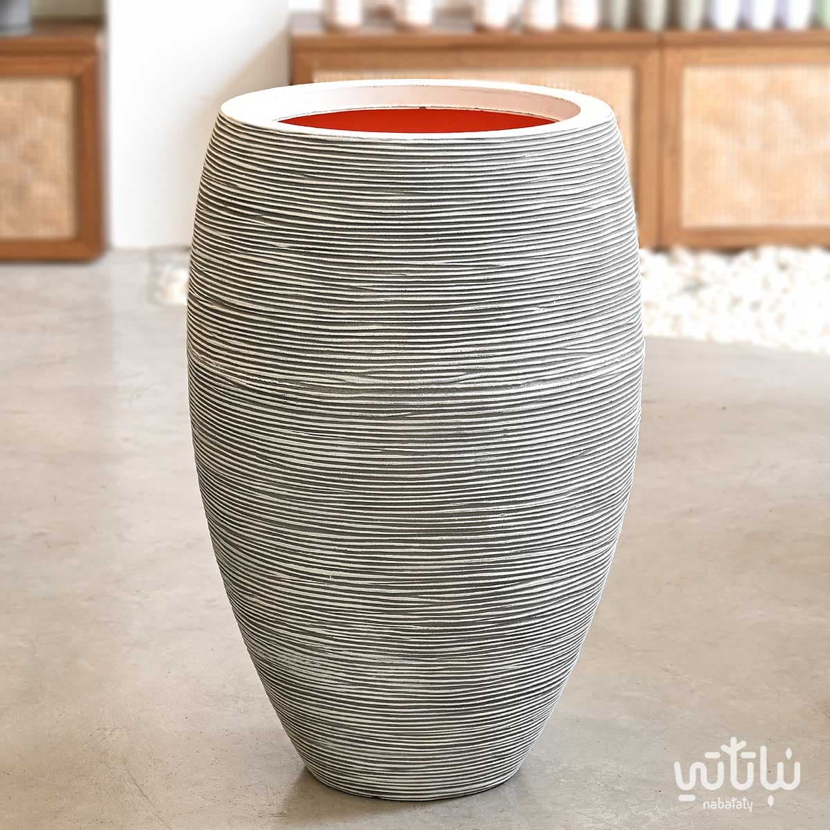 حوض كابي فايبر طولي ابيض مزخرف 55 سم