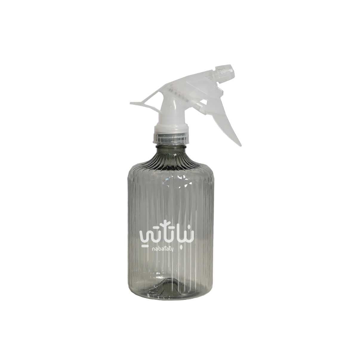 A small transparent grey striped spray bottle 1